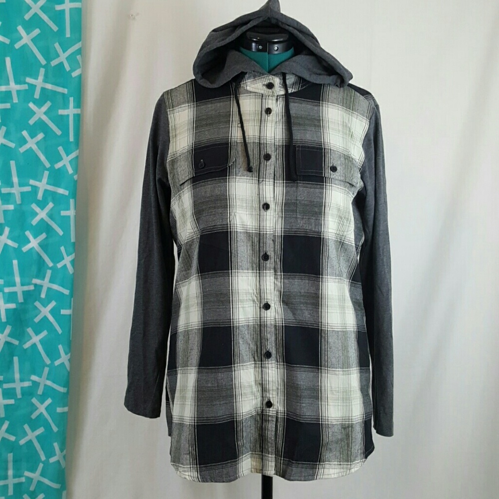 Hooded Plaid Button Up